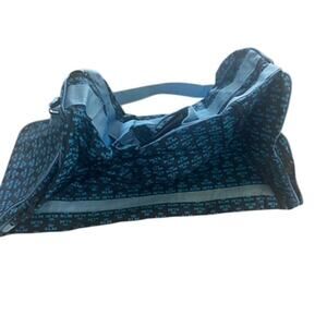 23x10 KLM black and teal foldable luggage bag for travel w handle& shoulderstrap